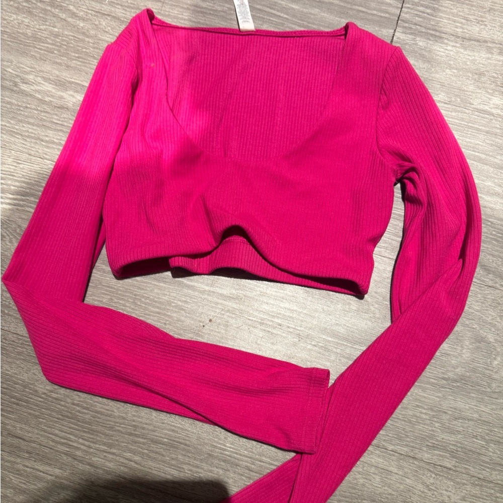 All Yoga Women's Pink Long Sleeve Crop Top